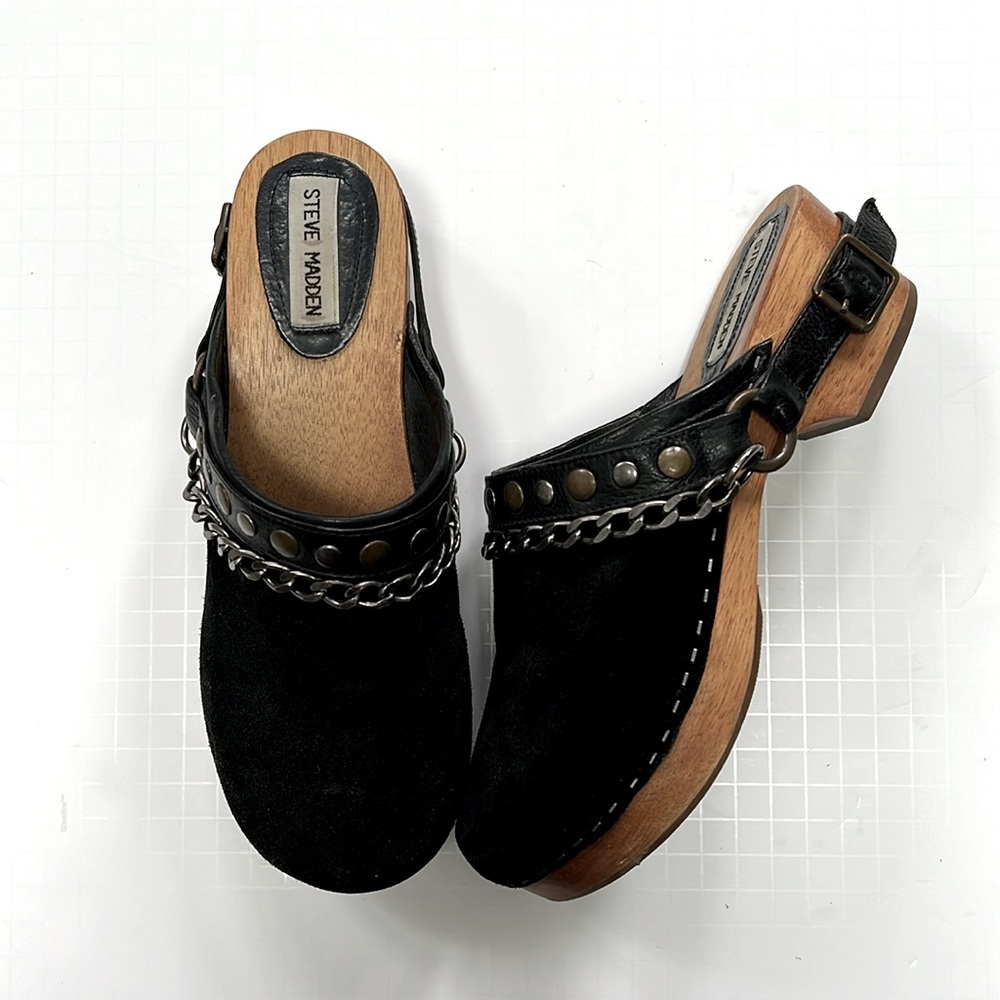 Steve Madden Womens Black Clog Suede 8 M